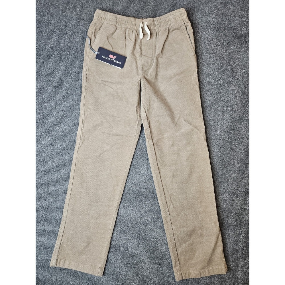 NWT Vineyard Vines Boys Drawstring Waist Corduroy Pants Tan Khaki Size 14 Preppy